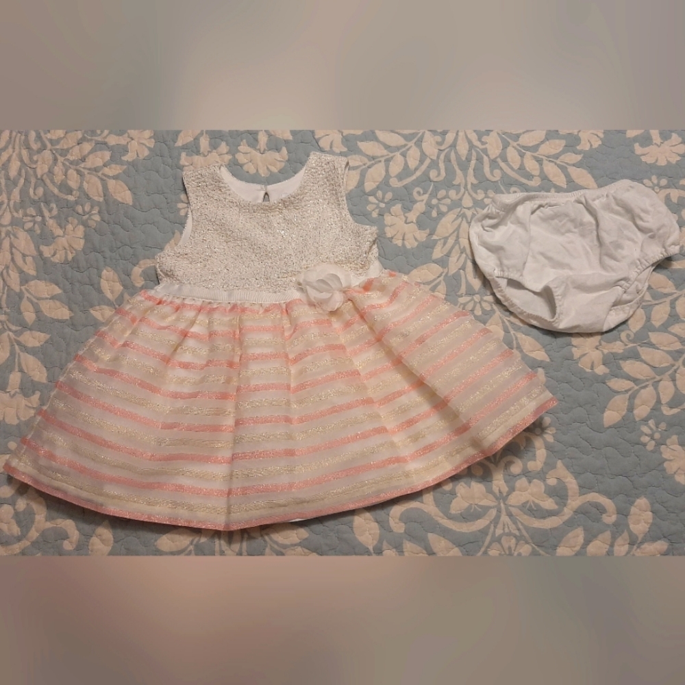 The Children's Place baby dress 12-18 months cream with pink and gold stripes